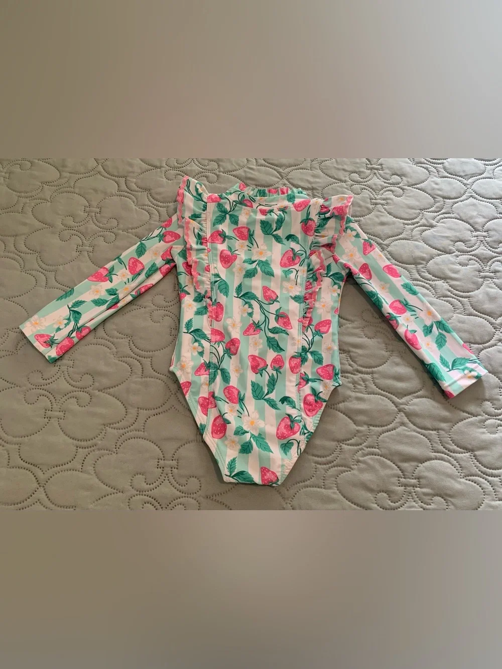 Tommy Bahama Strawberry Rash Guard 1 Piece Swimsuit Floral Striped Pink Blue 18M